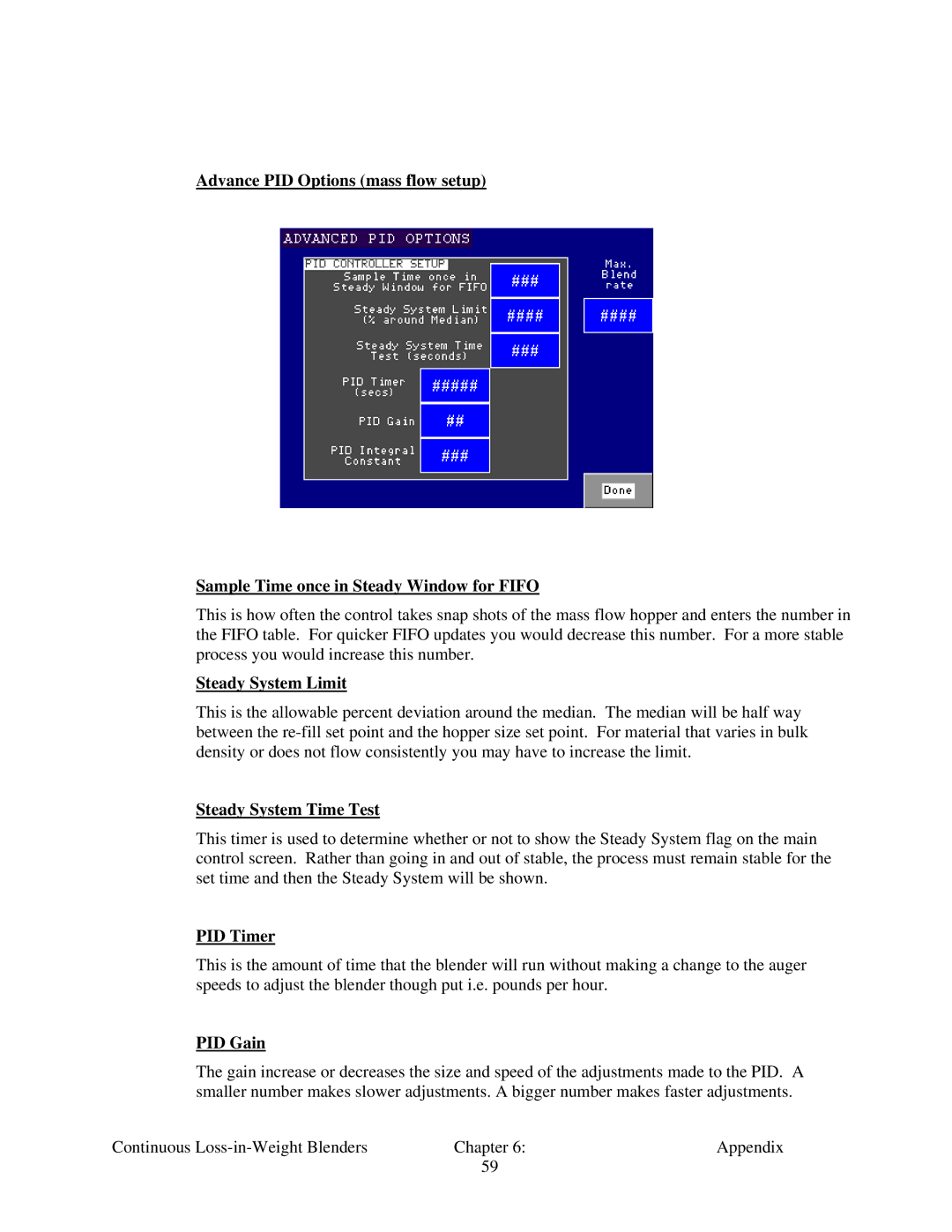 Sterling 060, 100, 600, 015, SLC 5/04 specifications Steady System Limit, Steady System Time Test, PID Timer, PID Gain 