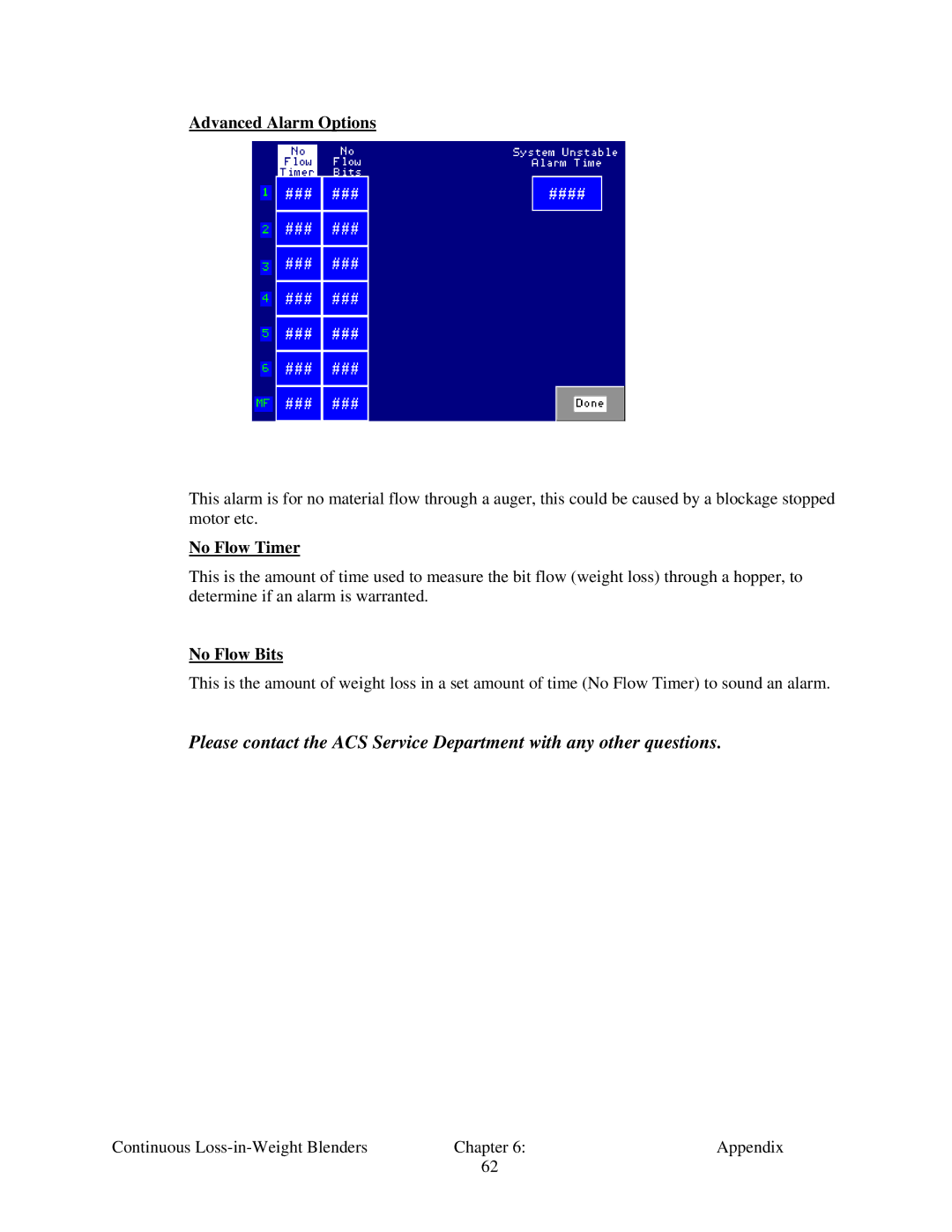 Sterling 015, 100, 600, SLC 5/04, 060 specifications Advanced Alarm Options, No Flow Timer, No Flow Bits 