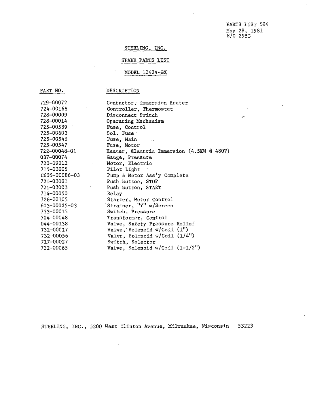 Sterling 10424-GX manual 