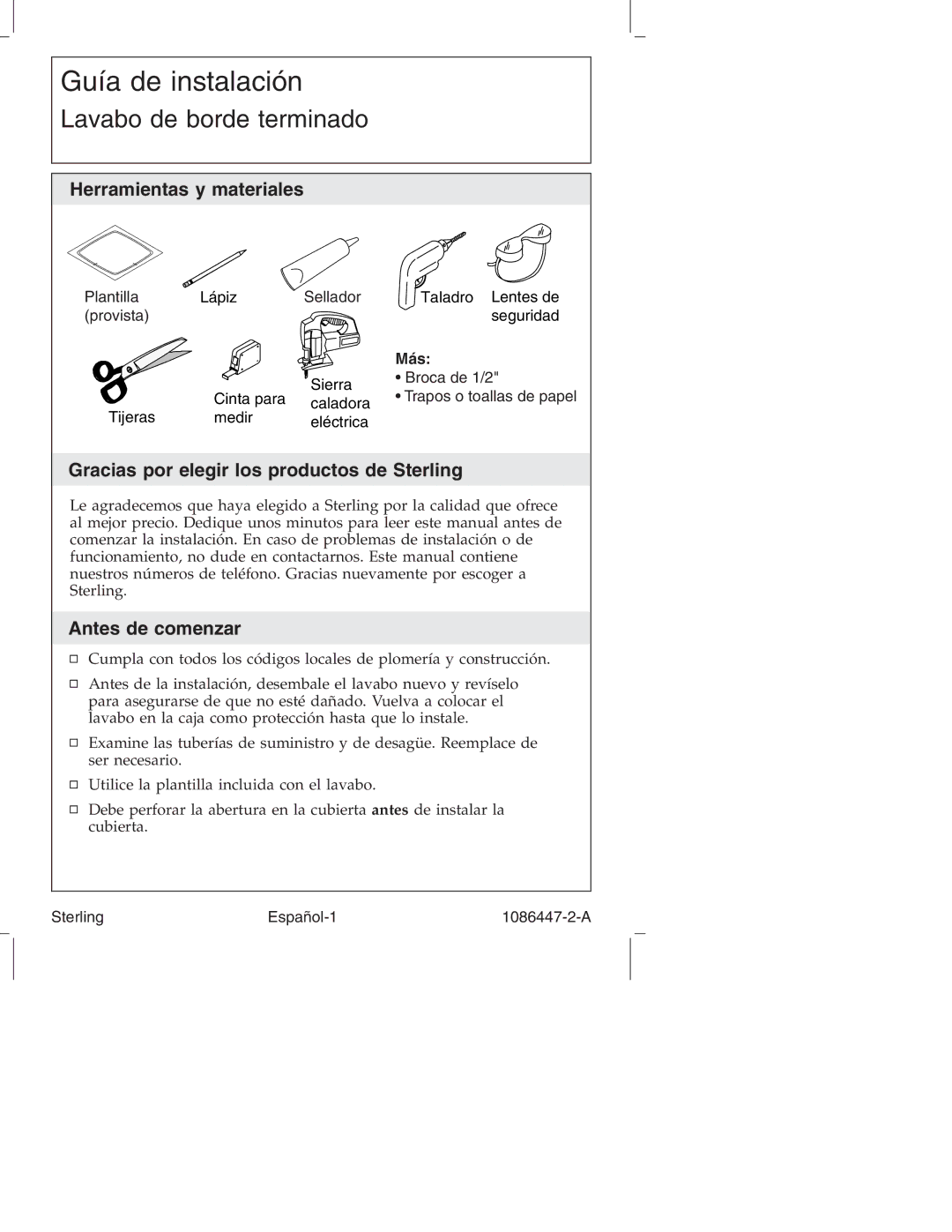 Sterling 1086447-2-A manual Herramientas y materiales, Gracias por elegir los productos de Sterling, Antes de comenzar, Más 