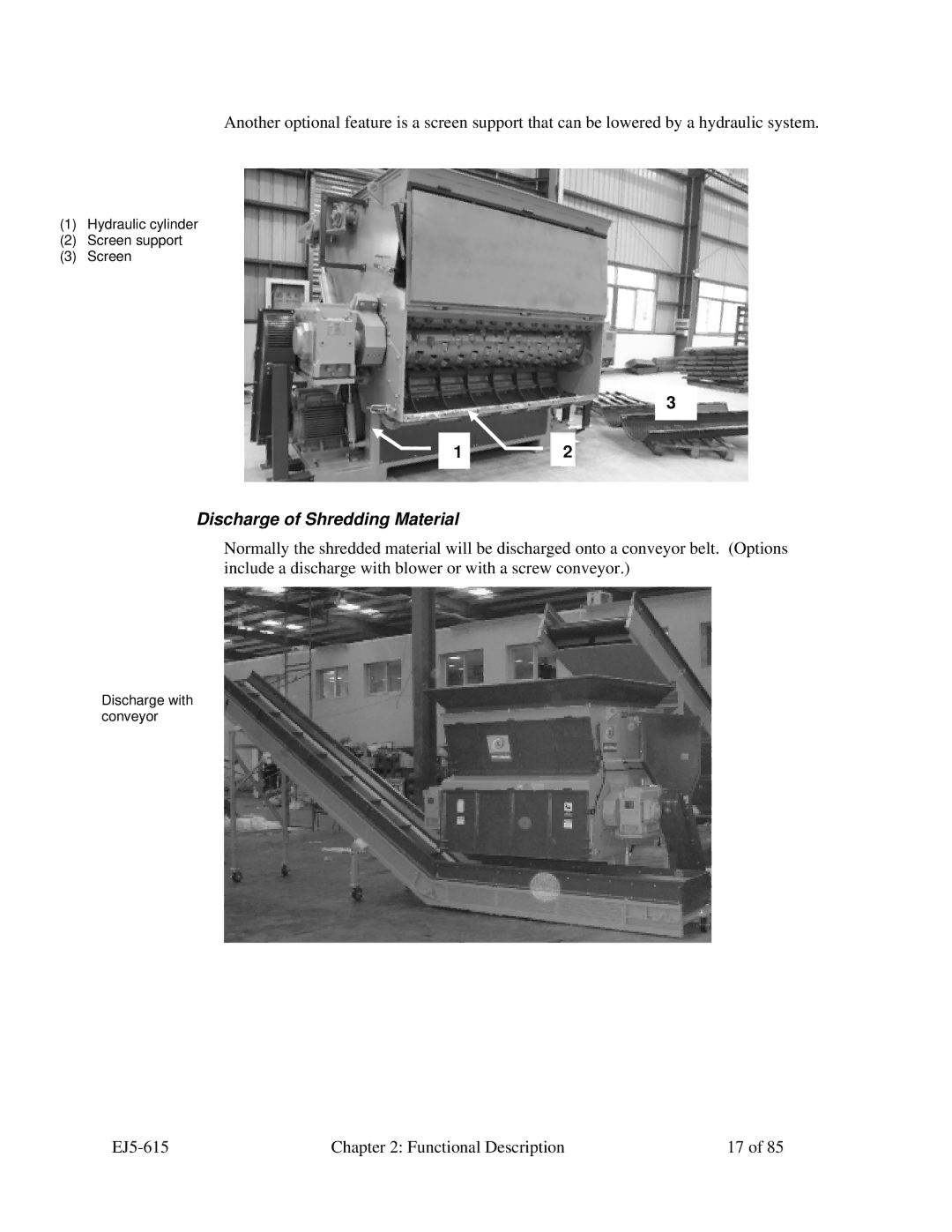 Sterling 2000, 1200, SMS 850, 1500 manual Discharge of Shredding Material 