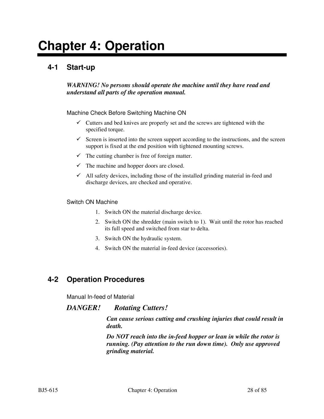 Sterling 1200, 2000, SMS 850, 1500 manual Start-up, Operation Procedures 