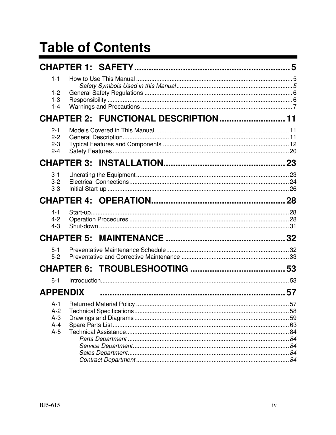 Sterling 1200, 2000, SMS 850, 1500 manual Table of Contents 