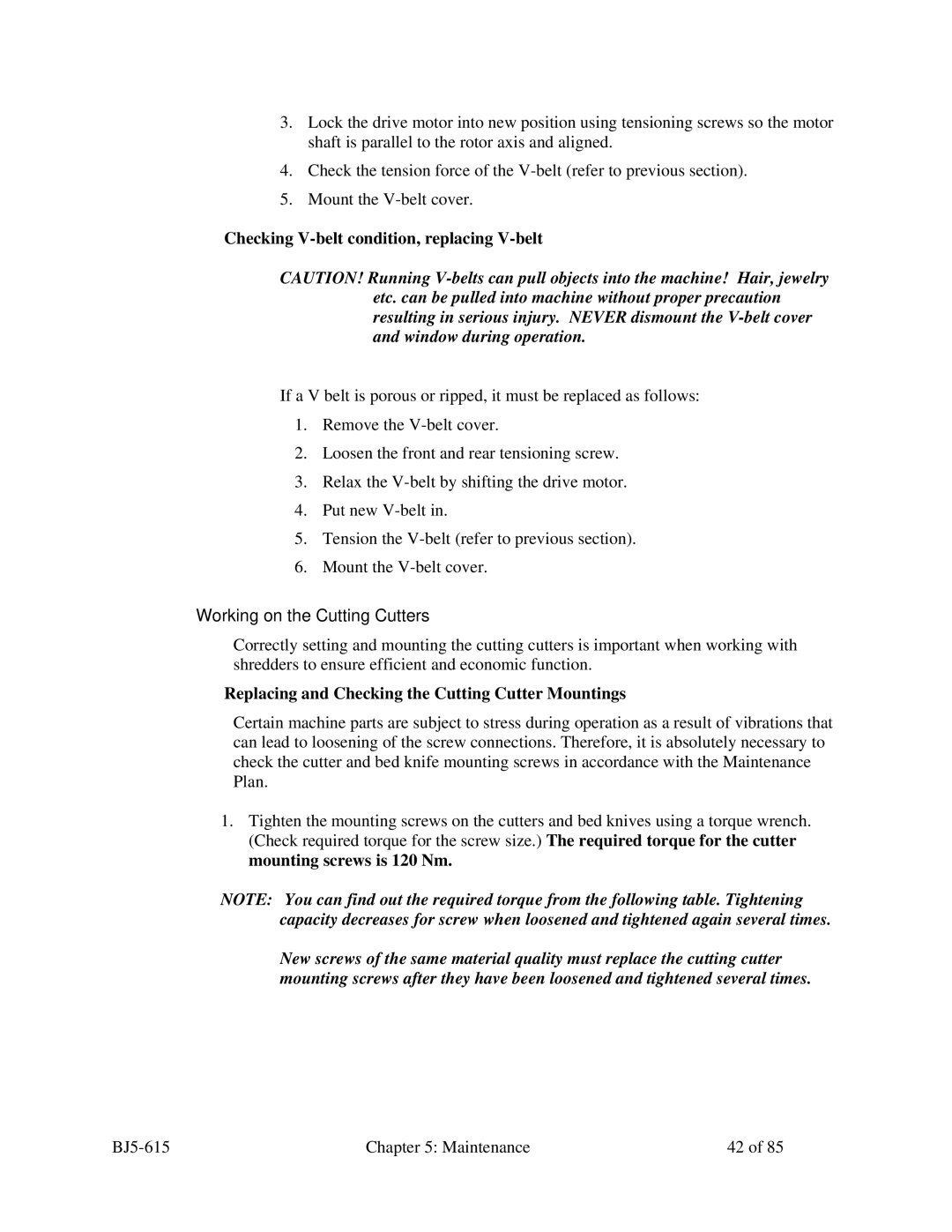 Sterling SMS 850, 1200, 2000, 1500 manual Checking V-belt condition, replacing V-belt, Working on the Cutting Cutters 