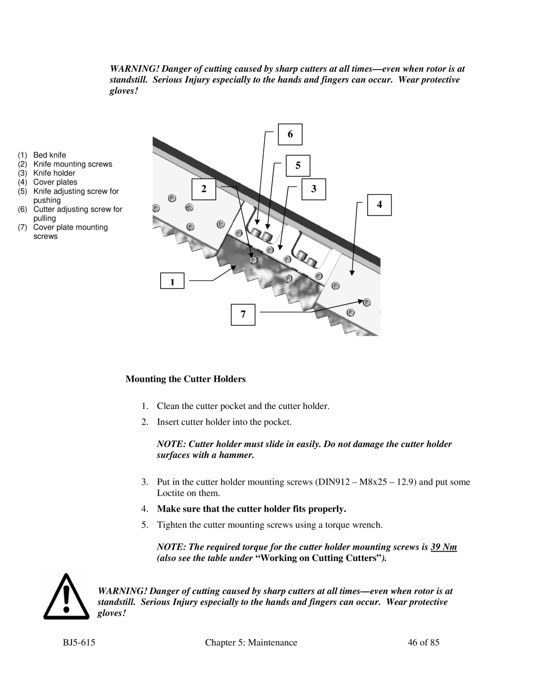 Sterling SMS 850, 1200, 2000, 1500 manual Mounting the Cutter Holders, Make sure that the cutter holder fits properly 