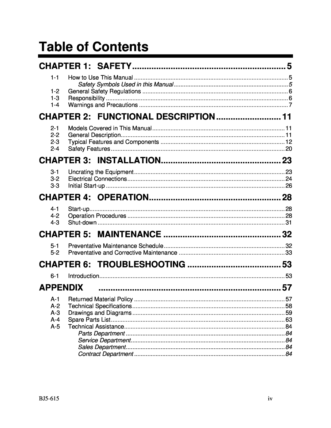 Sterling 1200, 2000, SMS 850, 1500 manual Table of Contents 