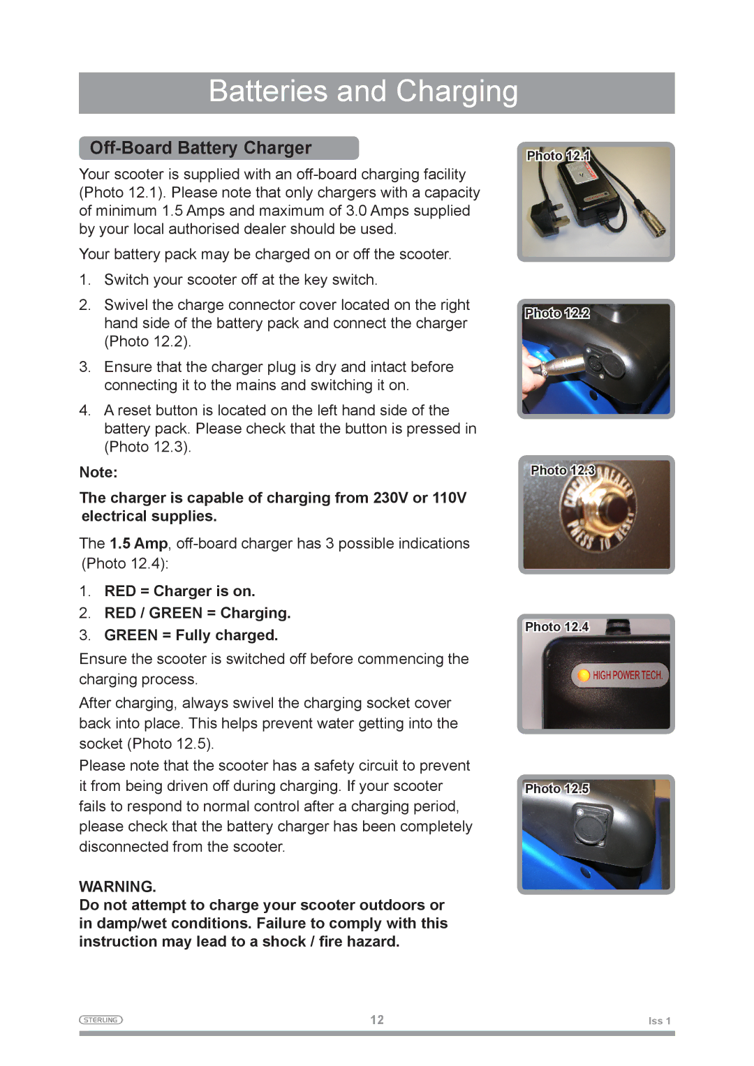 Sterling 2 owner manual Batteries and Charging, Off-Board Battery Charger 