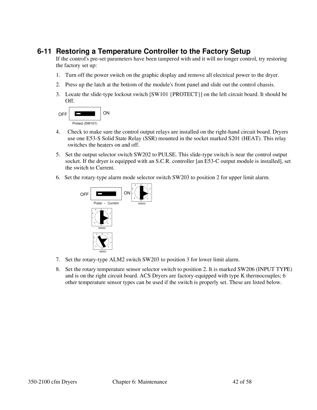 Sterling 350-2100 CFM installation manual Restoring a Temperature Controller to the Factory Setup 