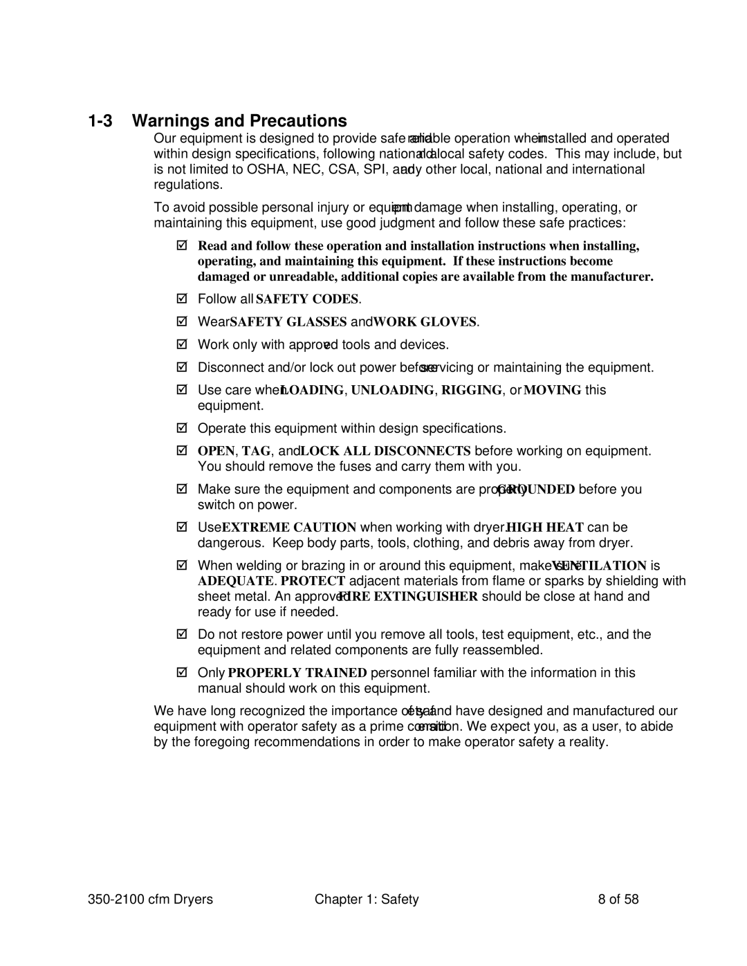 Sterling 350-2100 CFM installation manual Wear Safety Glasses and Work Gloves 