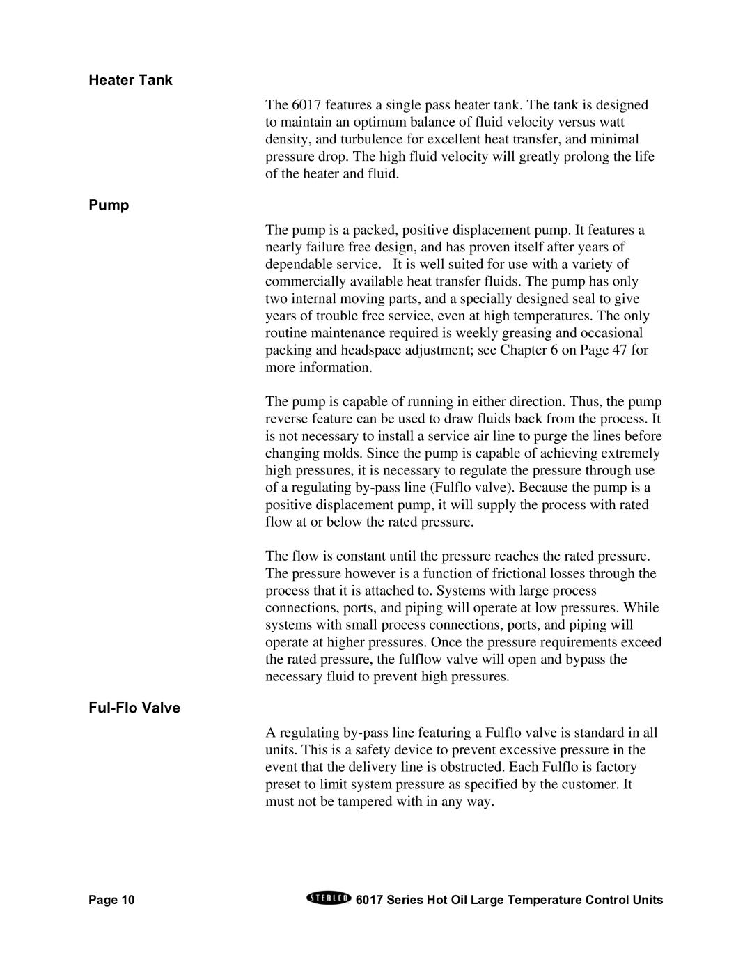 Sterling 6017 series installation manual Heater Tank, Pump, Ful-Flo Valve 