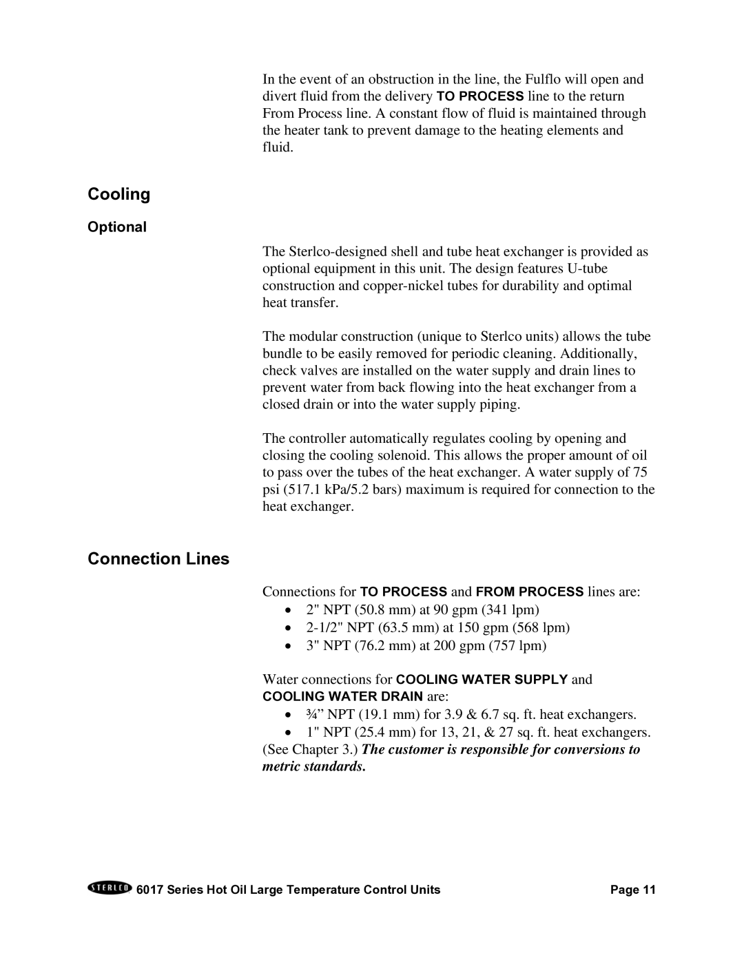 Sterling 6017 series installation manual Cooling, Connection Lines, Optional 