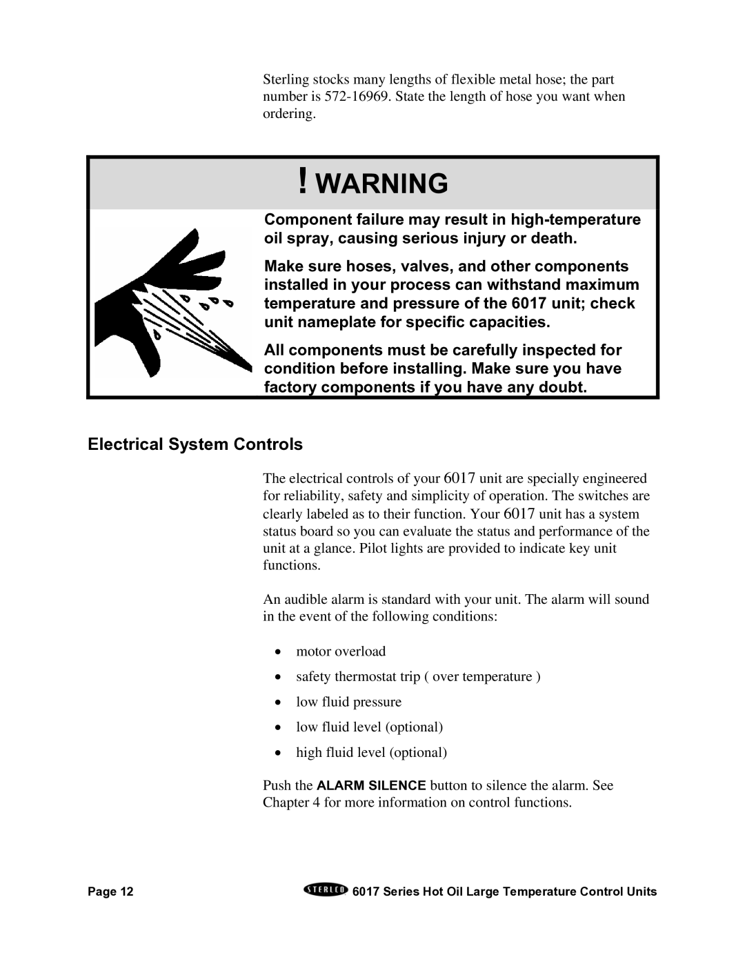 Sterling 6017 series installation manual Electrical System Controls 