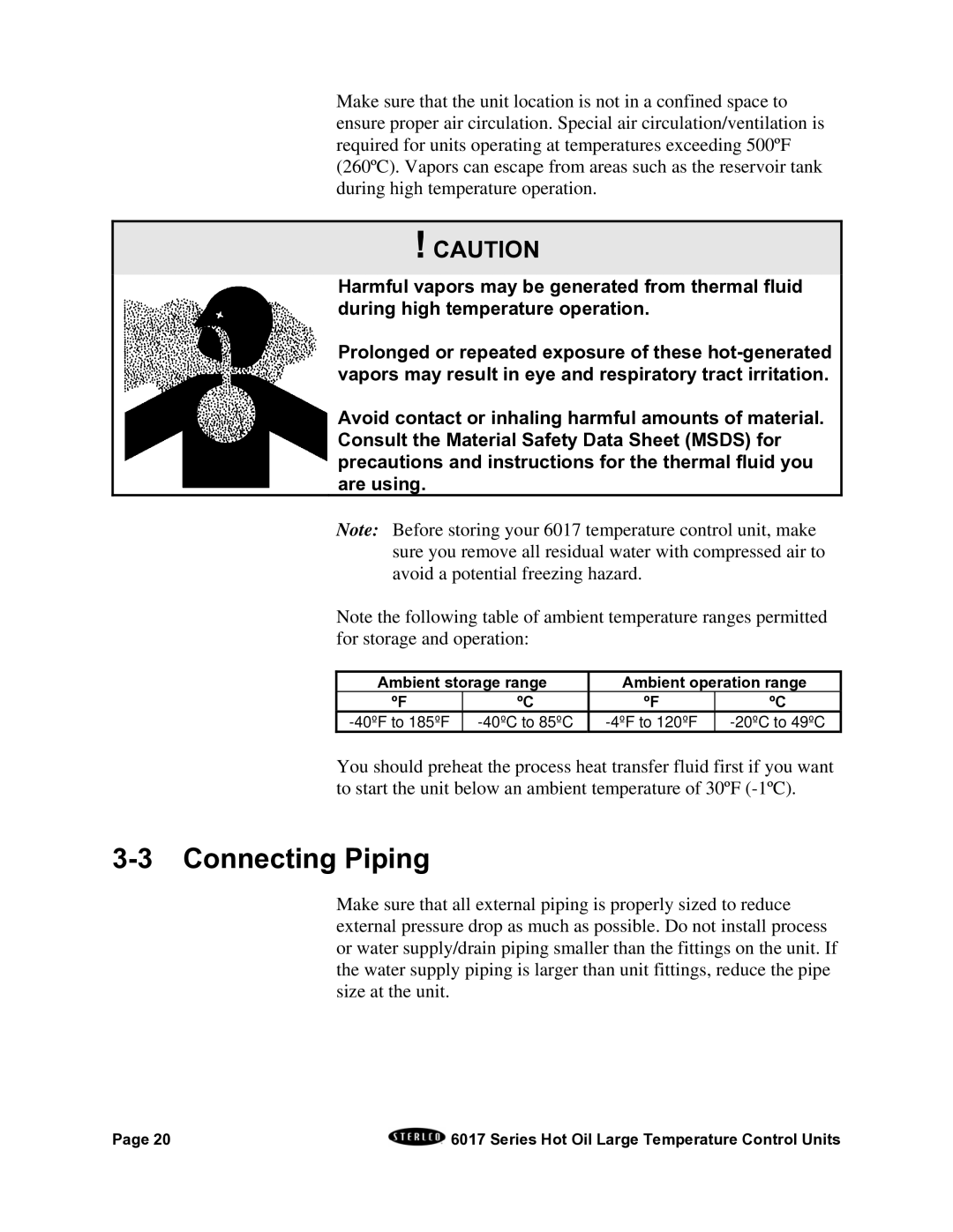 Sterling 6017 series installation manual Connecting Piping 