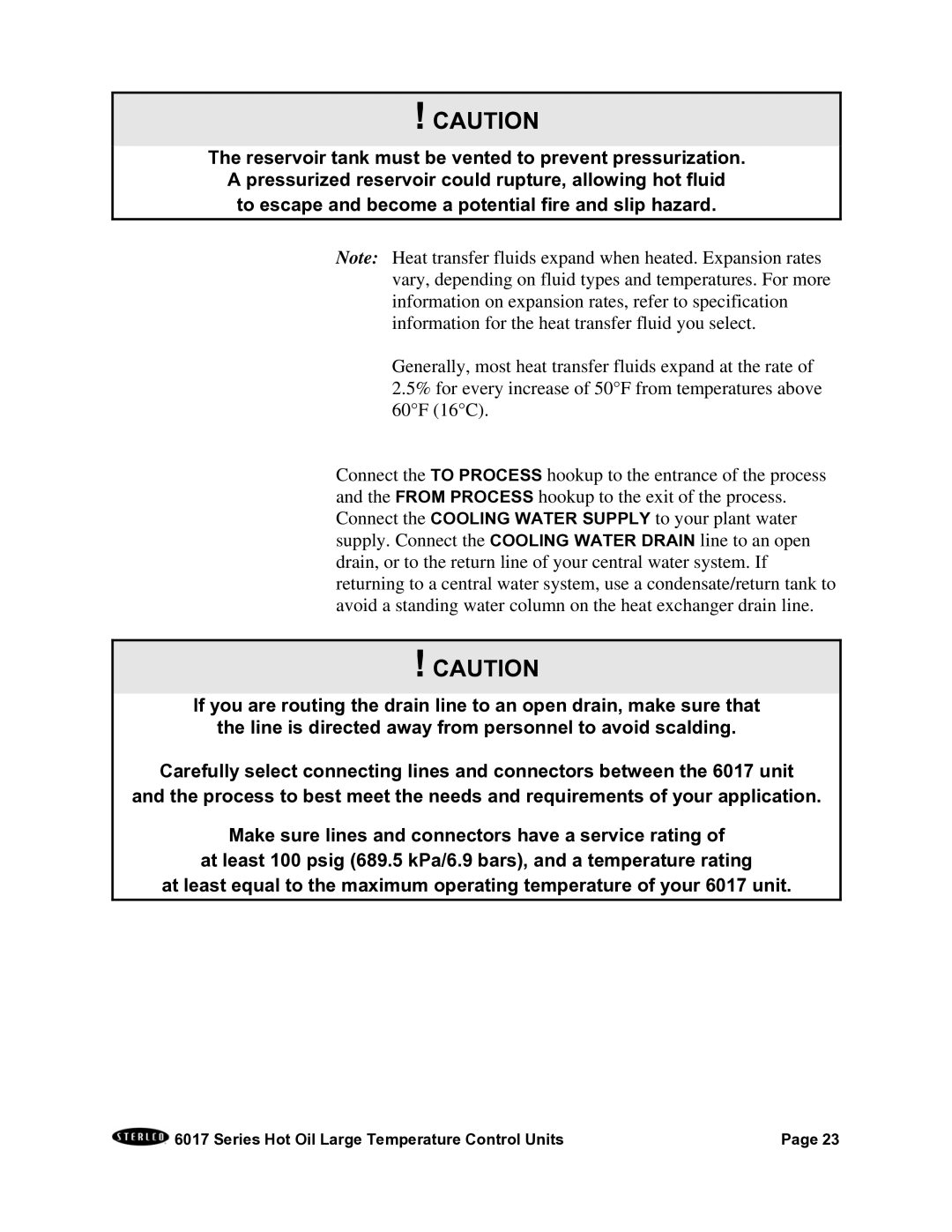 Sterling 6017 series installation manual Series Hot Oil Large Temperature Control Units 