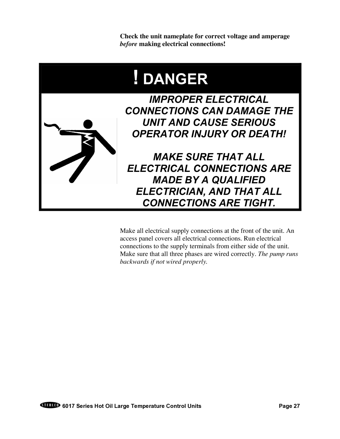 Sterling 6017 series installation manual Series Hot Oil Large Temperature Control Units 