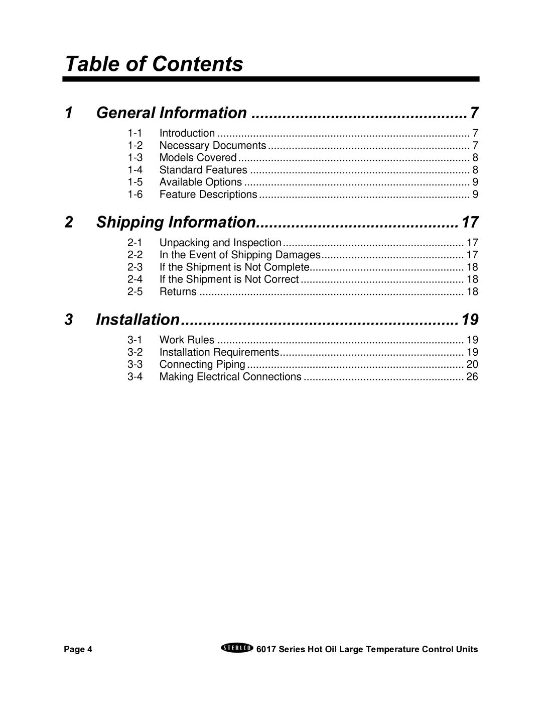 Sterling 6017 series installation manual Table of Contents 