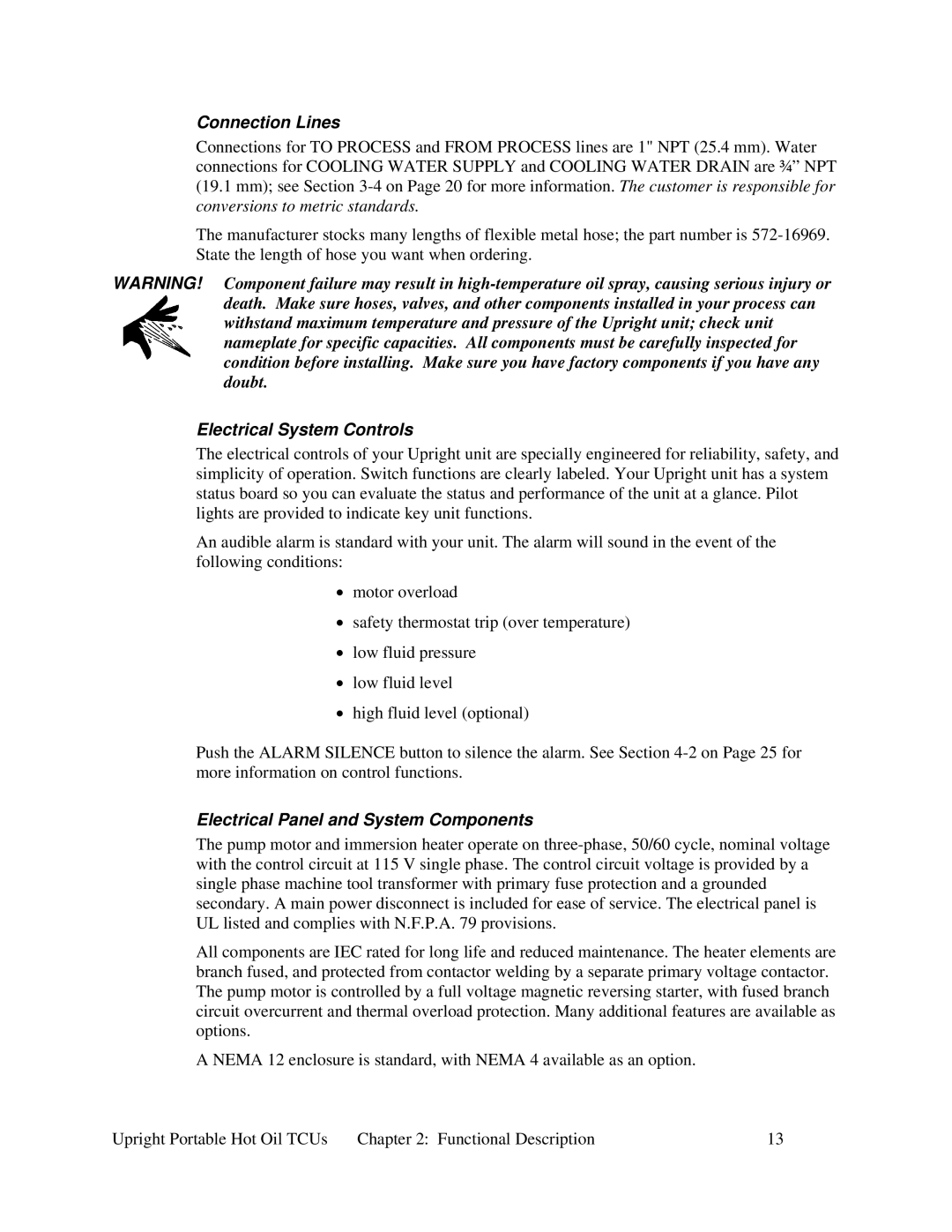 Sterling 682.88107.00 specifications Connection Lines, Electrical System Controls, Electrical Panel and System Components 