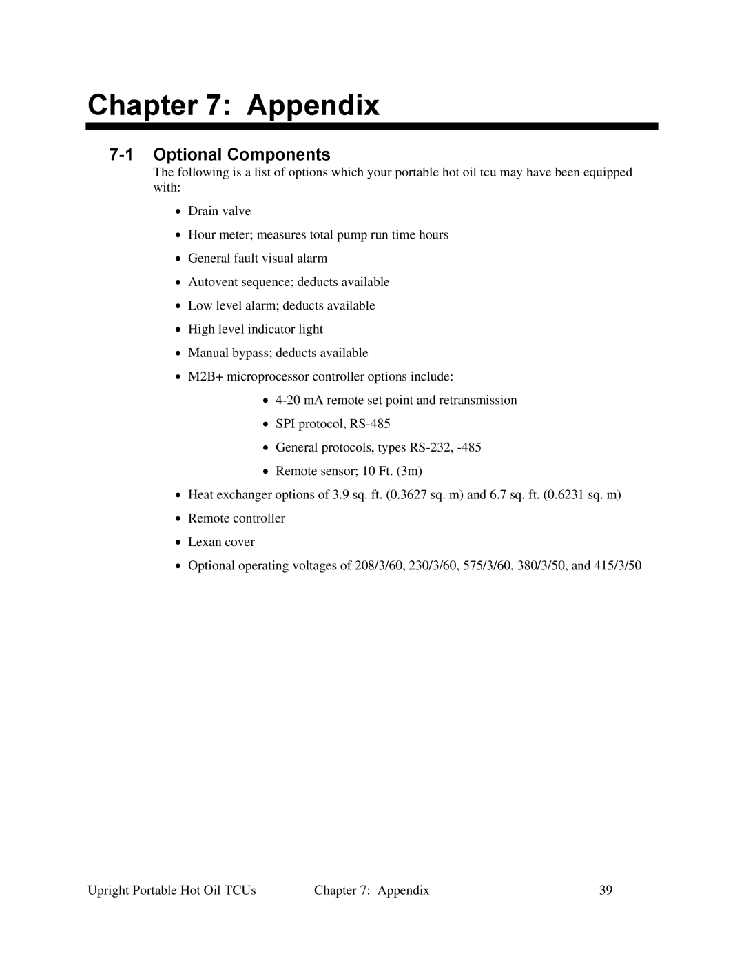 Sterling 682.88107.00 specifications Appendix, Optional Components 