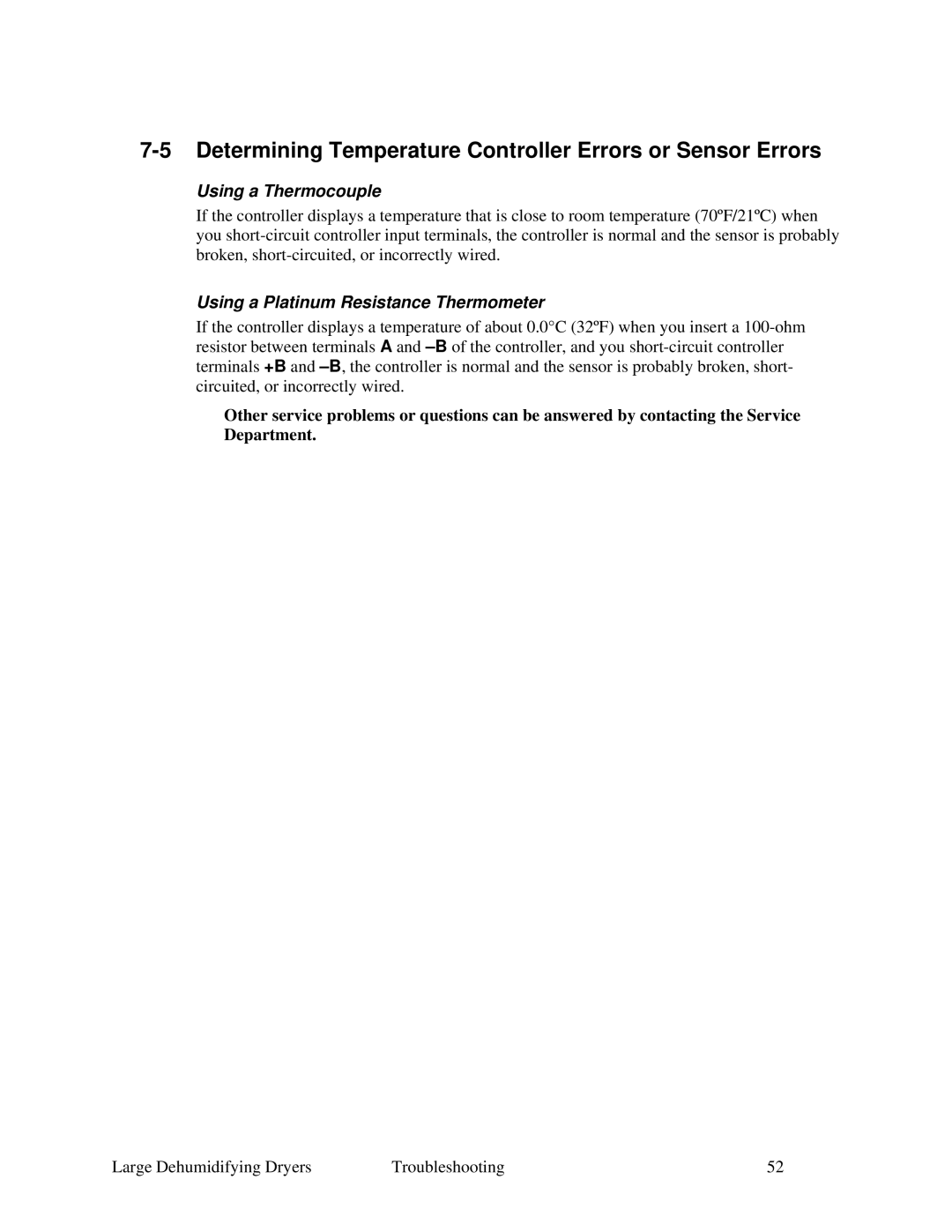 Sterling 822.00292.00 specifications Determining Temperature Controller Errors or Sensor Errors, Using a Thermocouple 