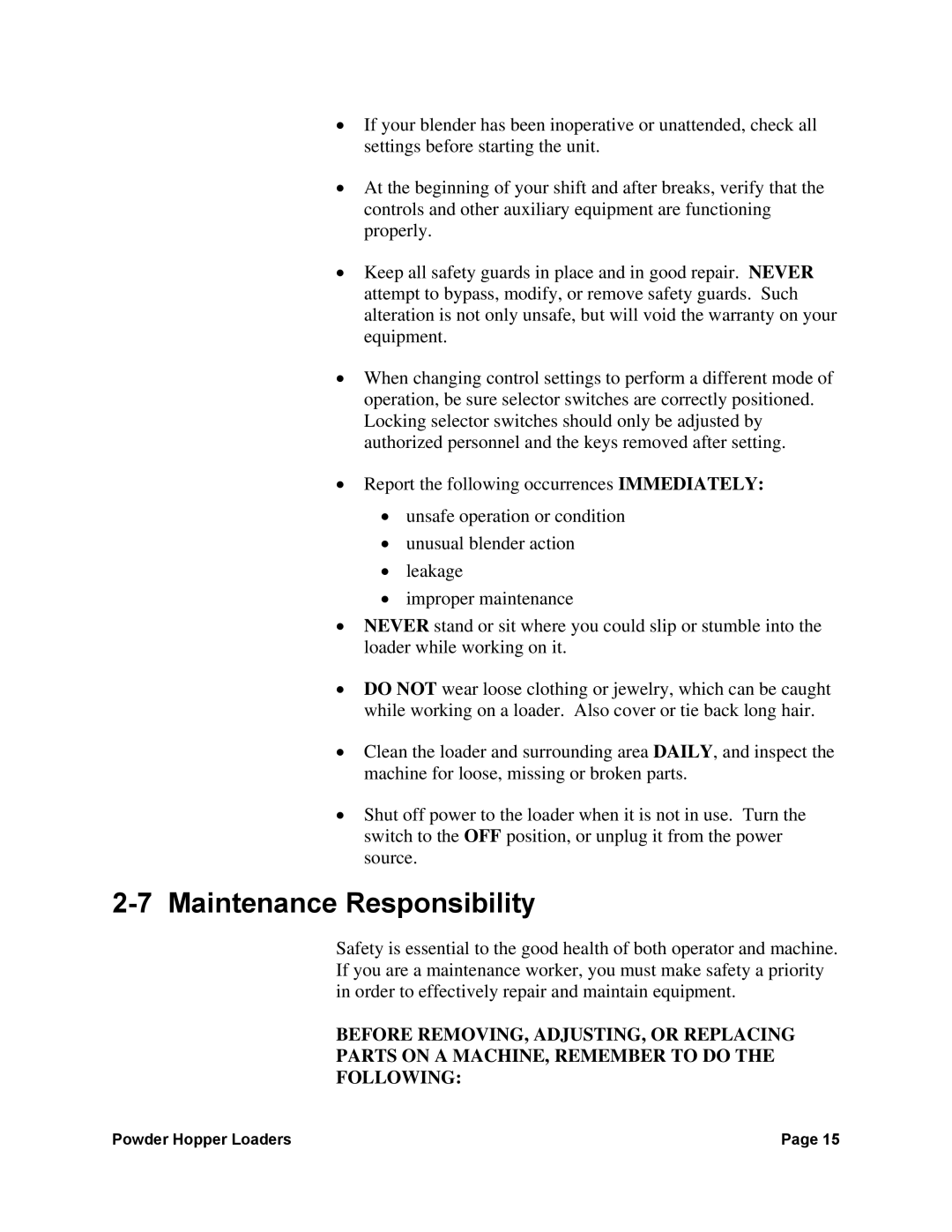 Sterling 882, 0, 238 manual Maintenance Responsibility 