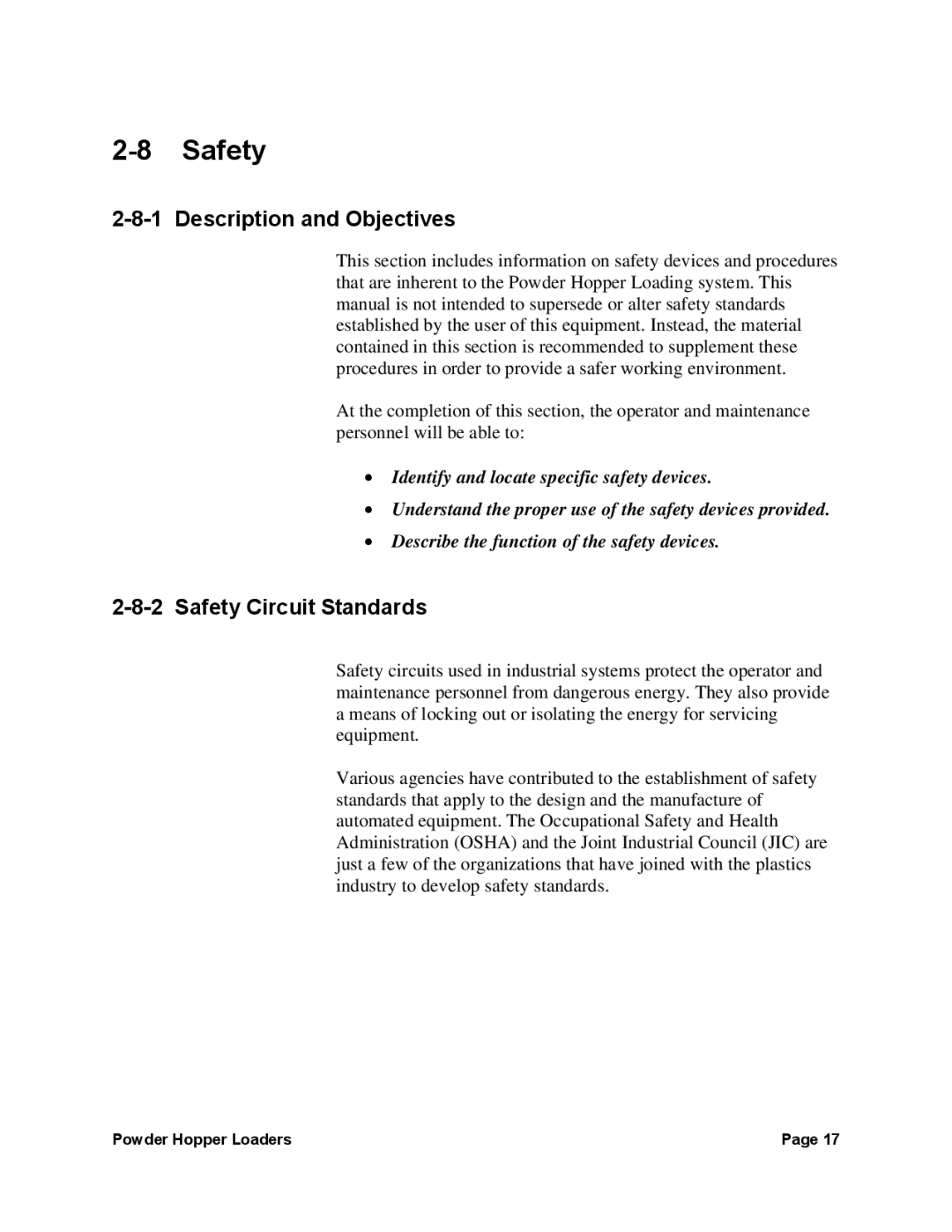 Sterling 238, 882, 0 manual Description and Objectives, Safety Circuit Standards 