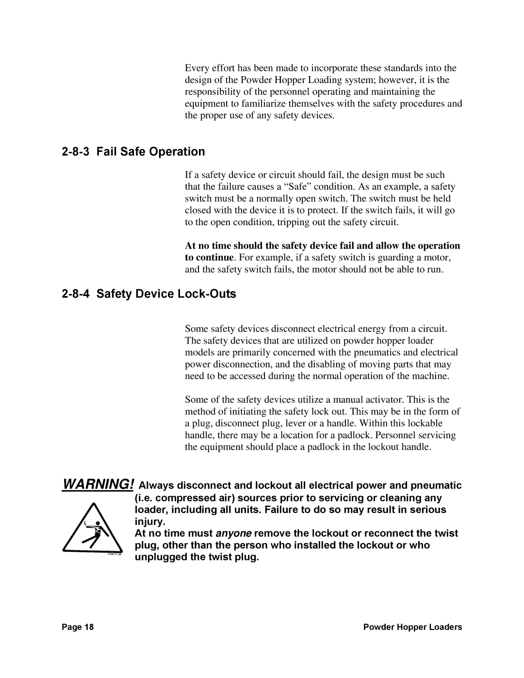 Sterling 882, 0, 238 manual Fail Safe Operation, Safety Device Lock-Outs 