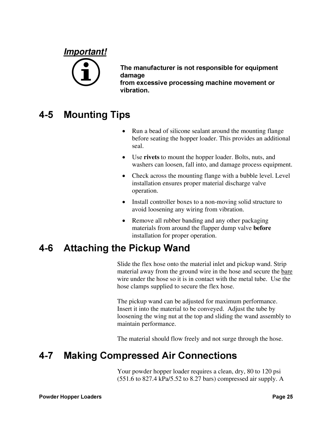 Sterling 0, 882, 238 manual Mounting Tips, Attaching the Pickup Wand, Making Compressed Air Connections 