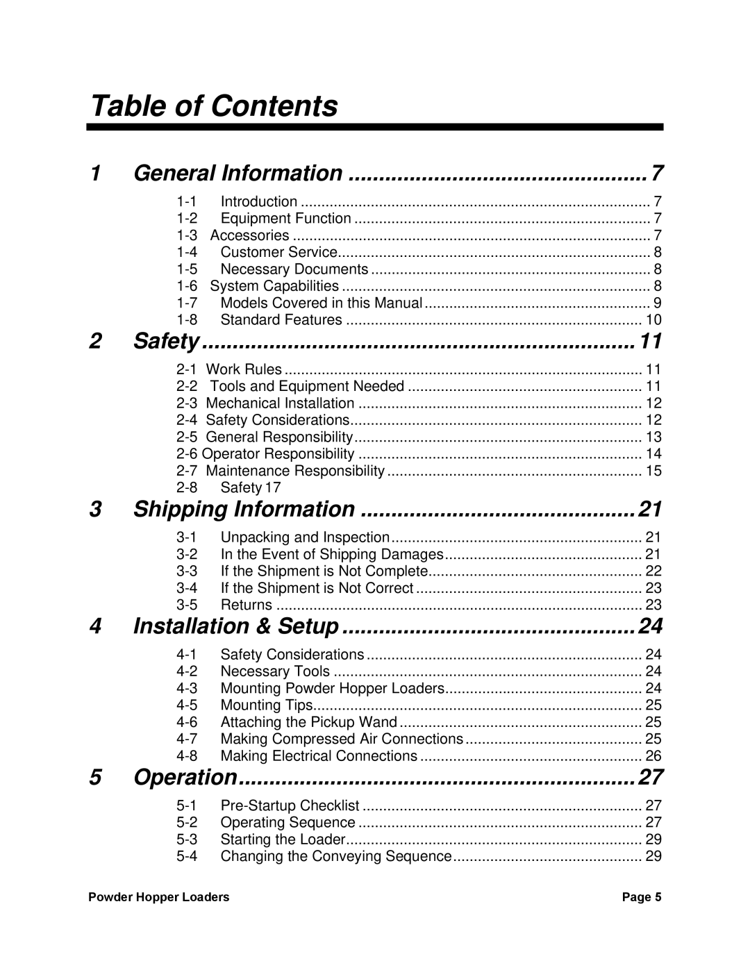 Sterling 238, 882, 0 manual Table of Contents 