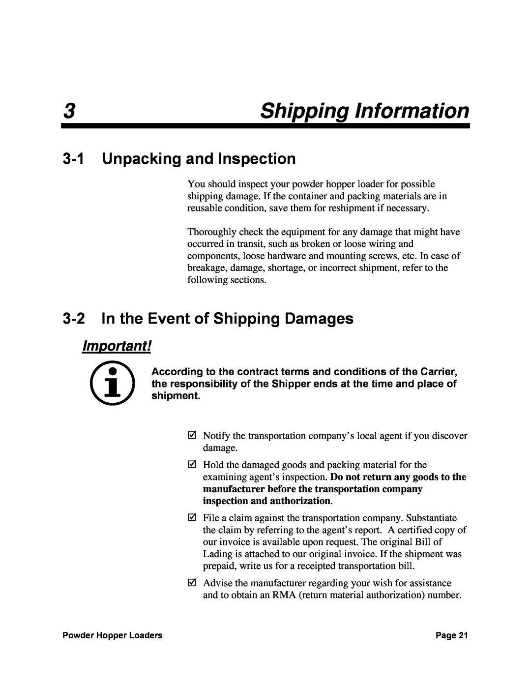 Sterling 882, 0, 238 manual Shipping Information, Unpacking and Inspection, In the Event of Shipping Damages 