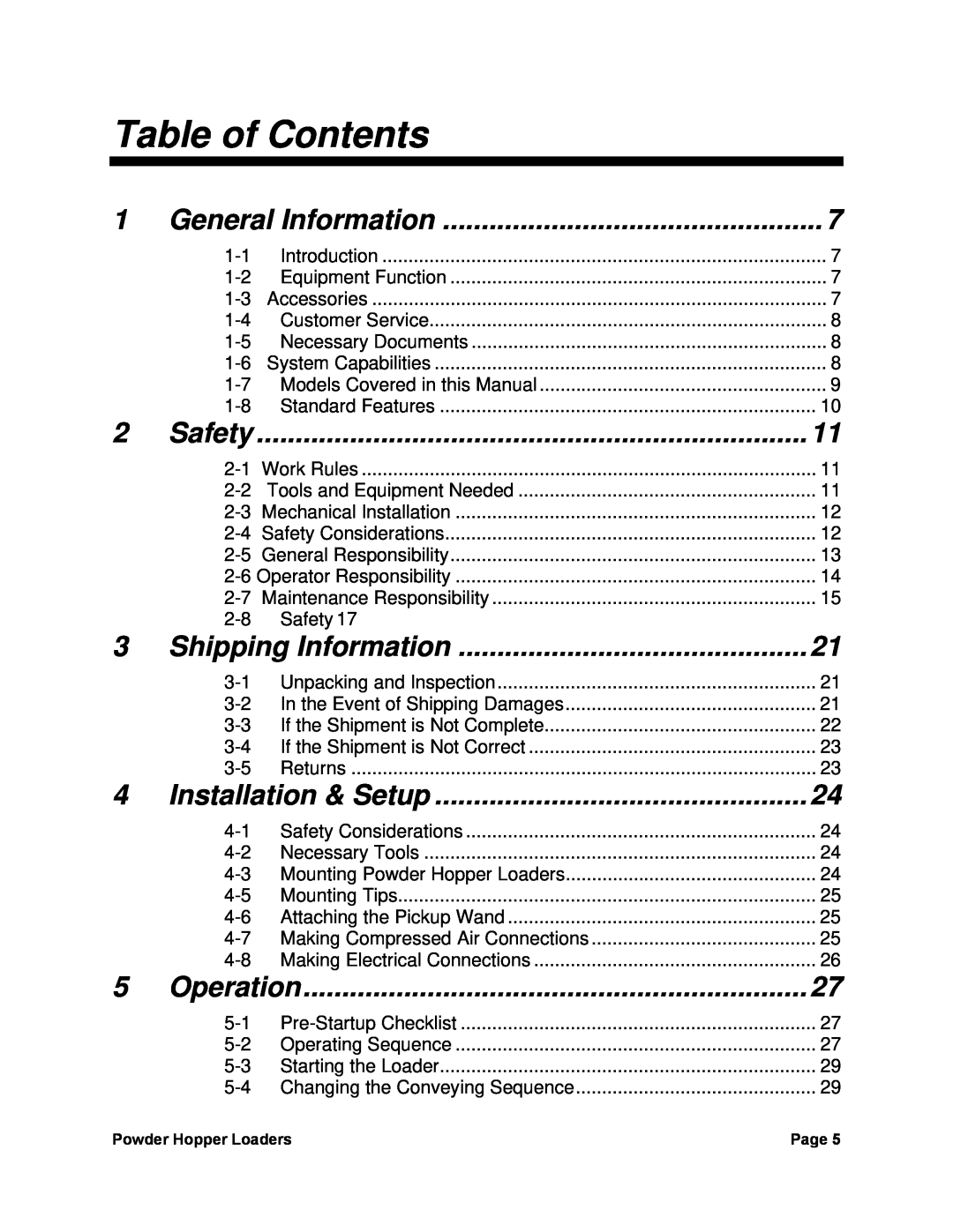 Sterling 238, 882, 0 Table of Contents, General Information, Shipping Information, Installation & Setup, Operation, Safety 