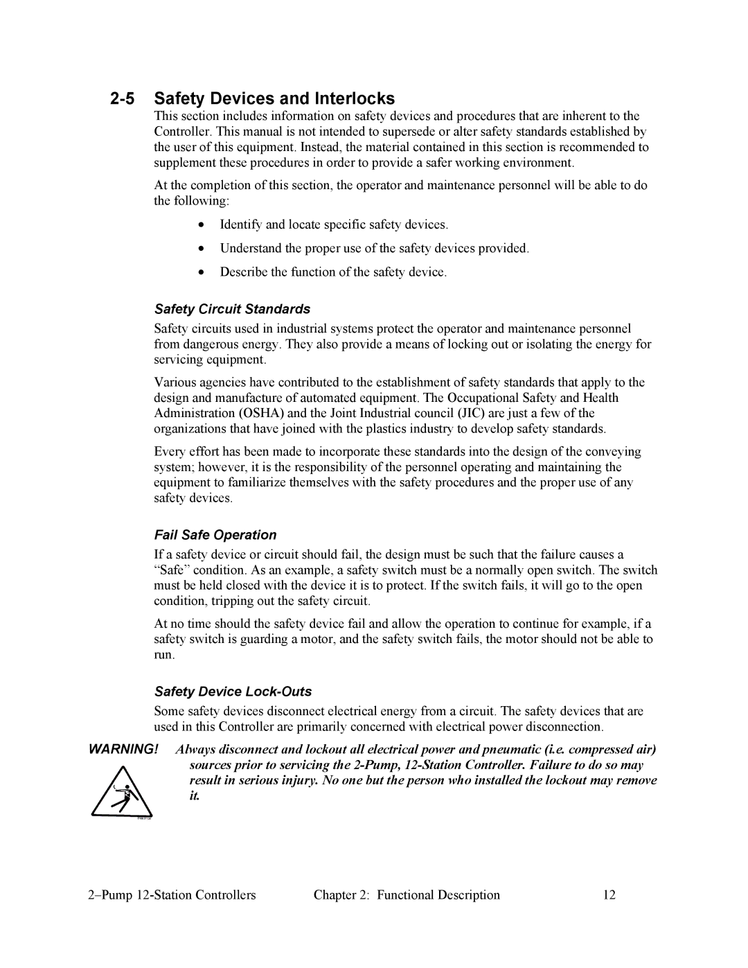 Sterling 882.00249.00 manual Safety Devices and Interlocks, Safety Circuit Standards, Fail Safe Operation 