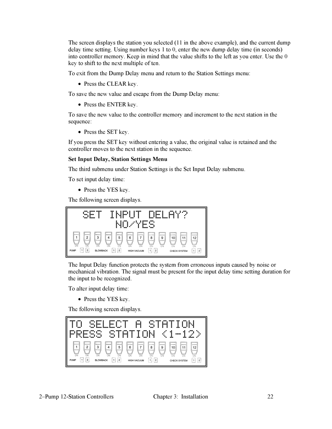 Sterling 882.00249.00 manual SET Input DELAY? NO/YES, Set Input Delay, Station Settings Menu 