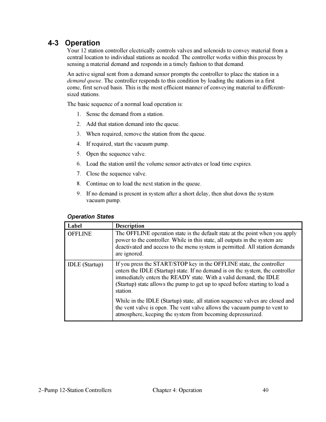 Sterling 882.00249.00 manual Operation States 