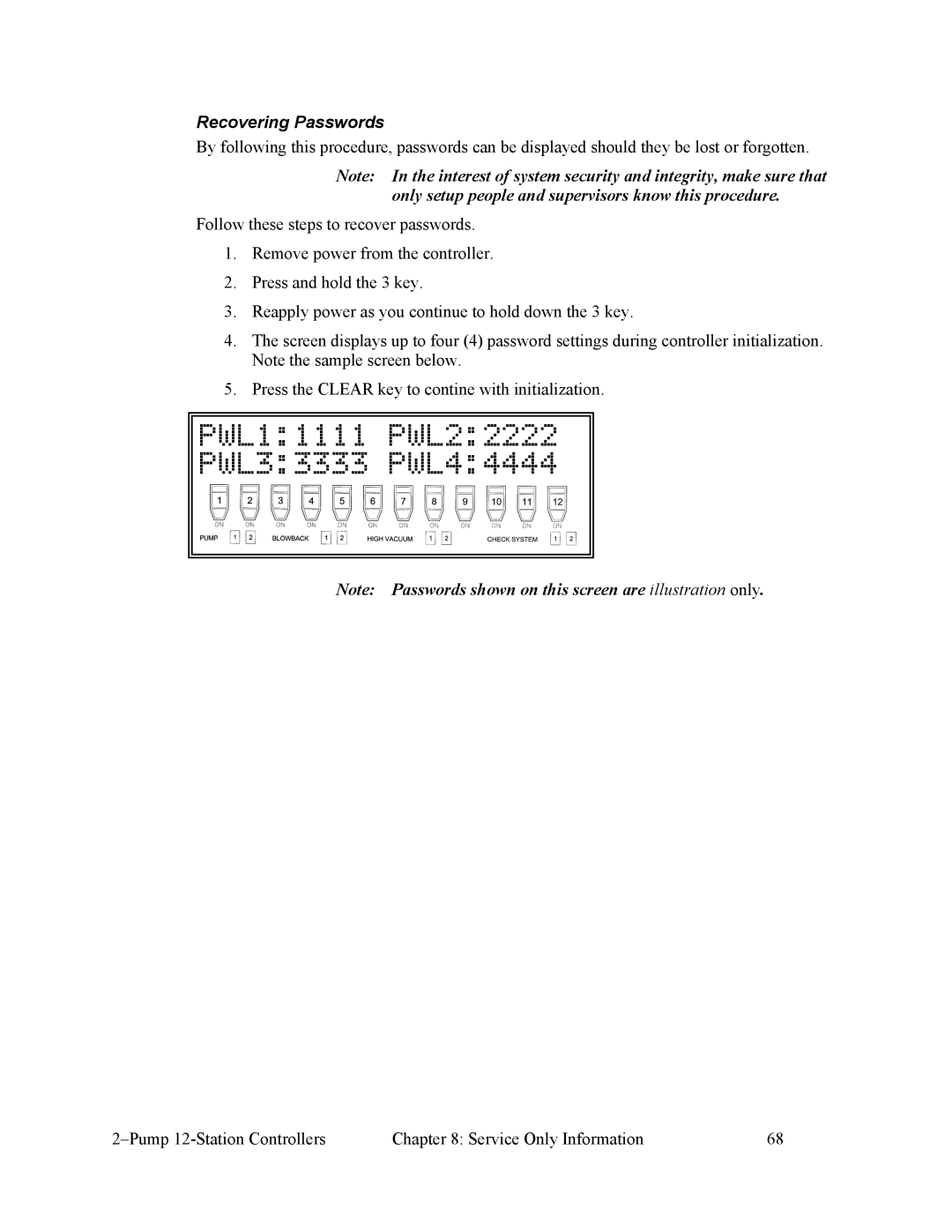 Sterling 882.00249.00 manual PWL11111 PWL22222 PWL33333 PWL44444, Recovering Passwords 