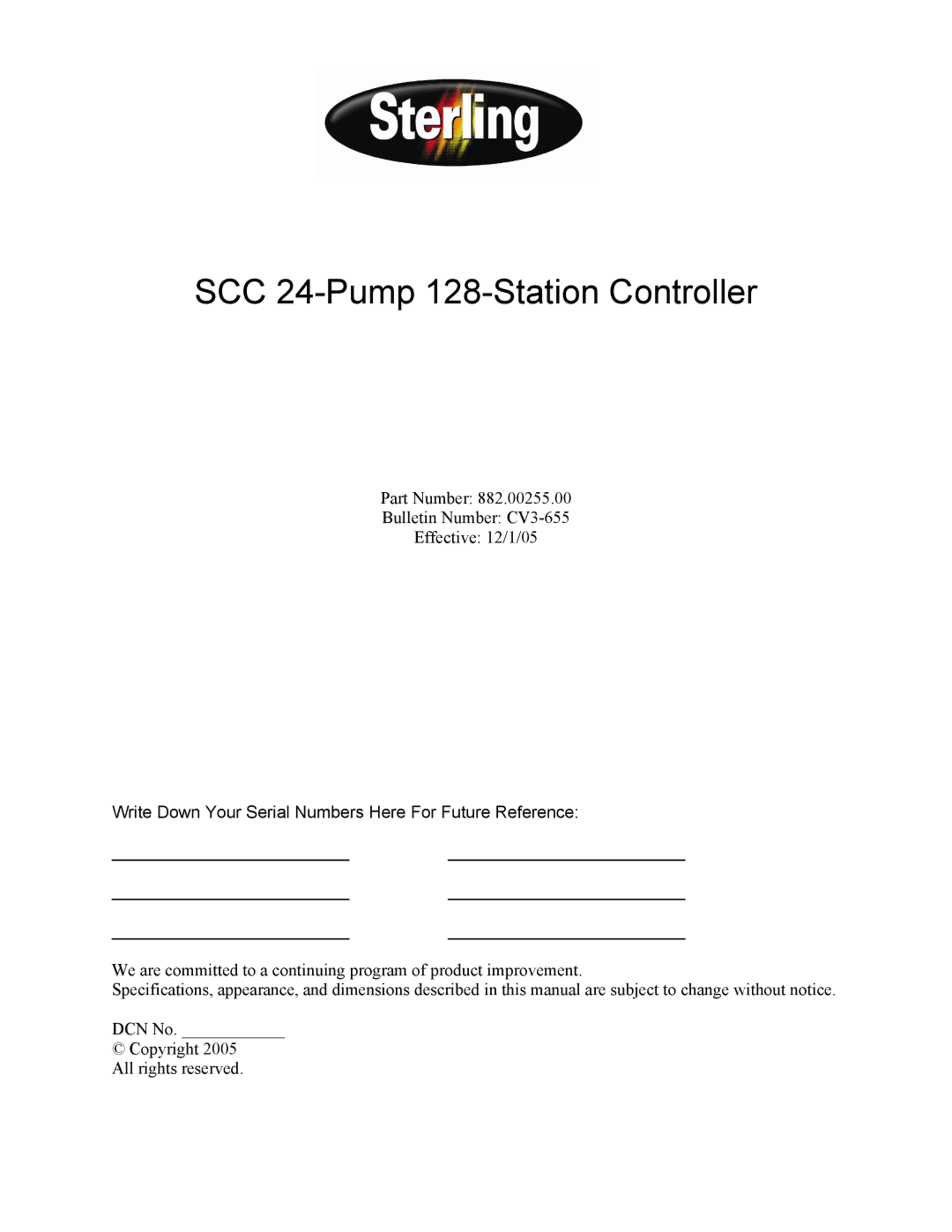 Sterling 882.00255.00 CV3-655 specifications SCC 24-Pump 128-Station Controller 