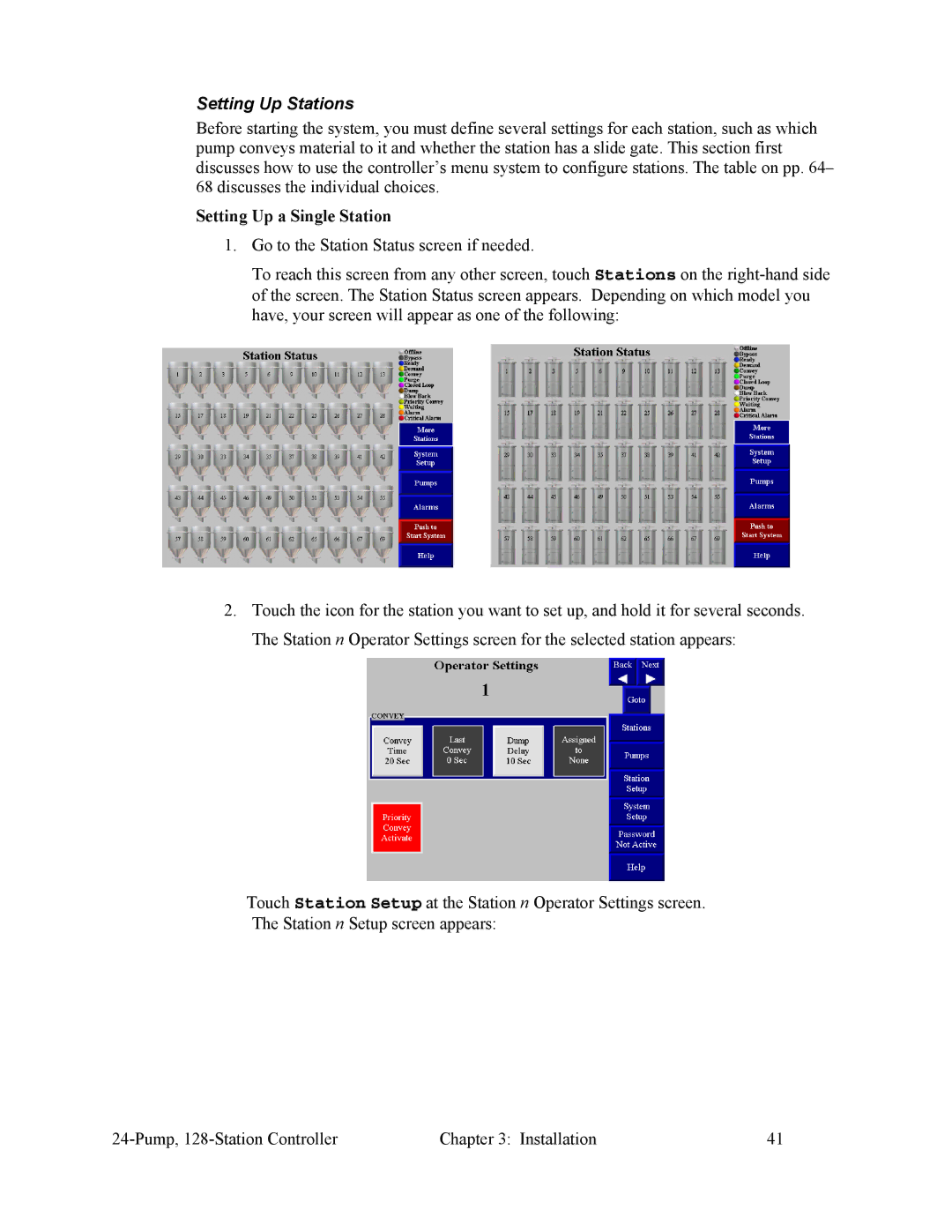 Sterling 882.00255.00 CV3-655 specifications Setting Up Stations, Setting Up a Single Station 