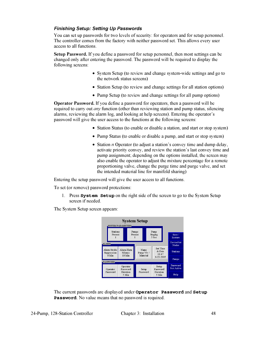 Sterling 882.00255.00 CV3-655 specifications Finishing Setup Setting Up Passwords 