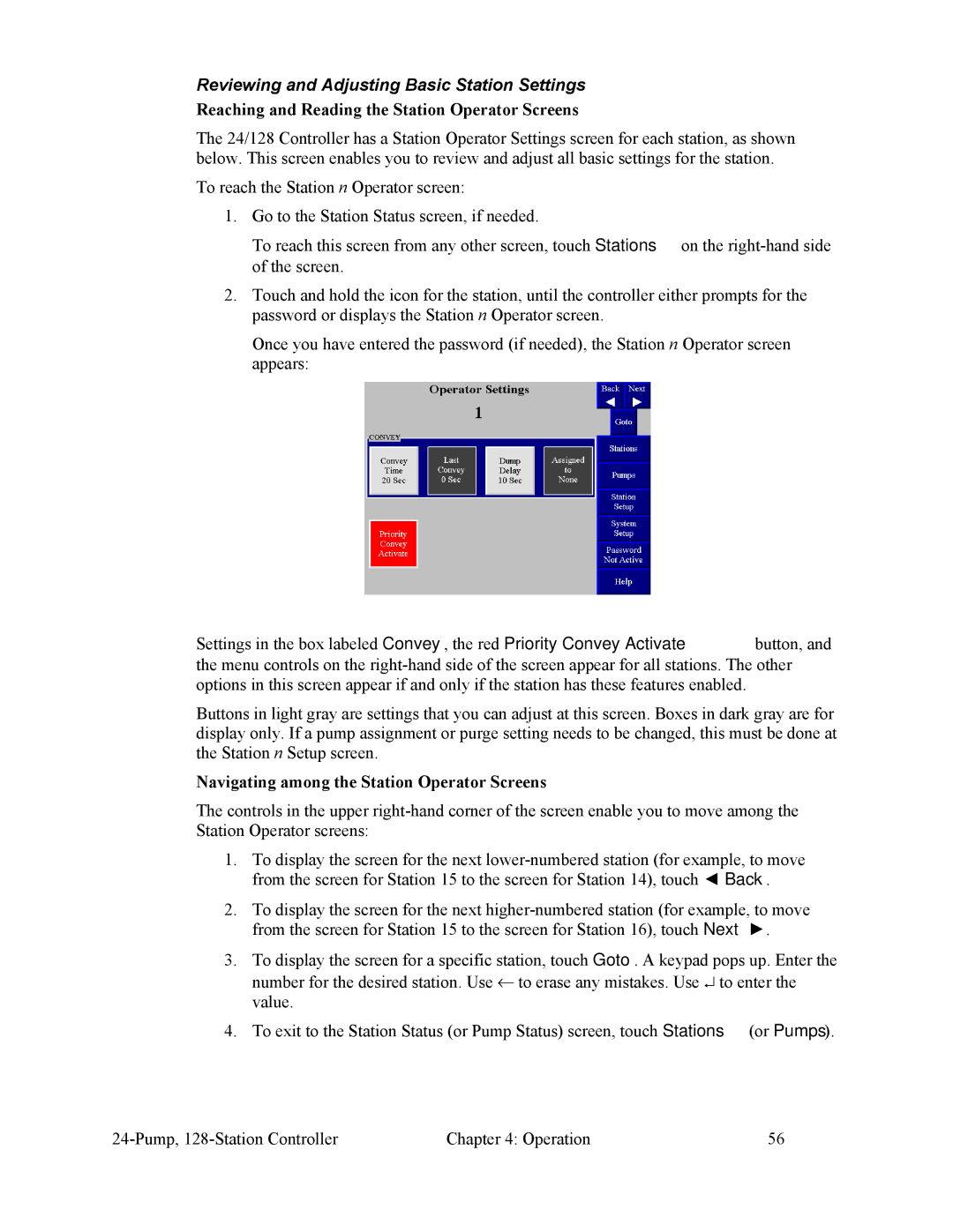 Sterling 882.00255.00 CV3-655 specifications Reviewing and Adjusting Basic Station Settings 