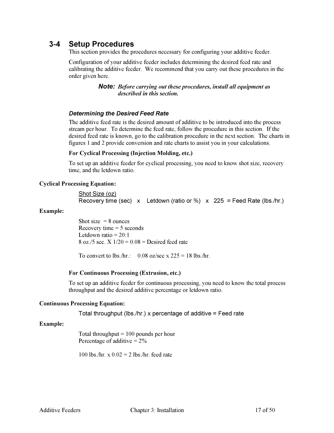 Sterling 882.00274.00 specifications Setup Procedures, Determining the Desired Feed Rate 