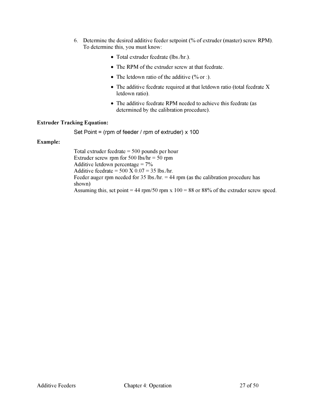 Sterling 882.00274.00 specifications Extruder Tracking Equation, Example 