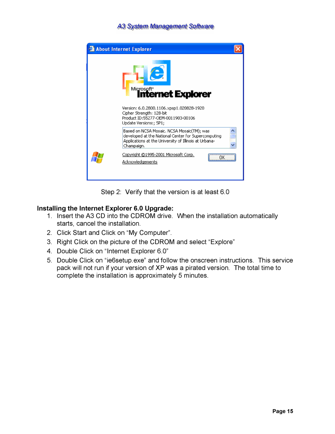 Sterling 882.00278.00 software manual Installing the Internet Explorer 6.0 Upgrade 