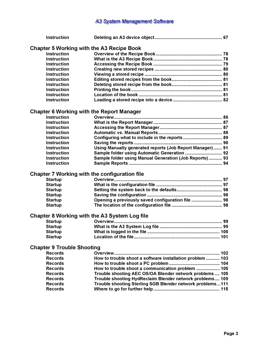 Sterling 882.00278.00 software manual Working with the A3 Recipe Book 