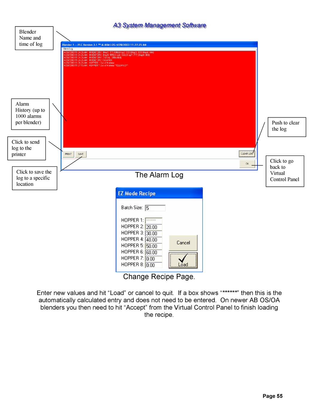 Sterling 882.00278.00 software manual Alarm Log Change Recipe 