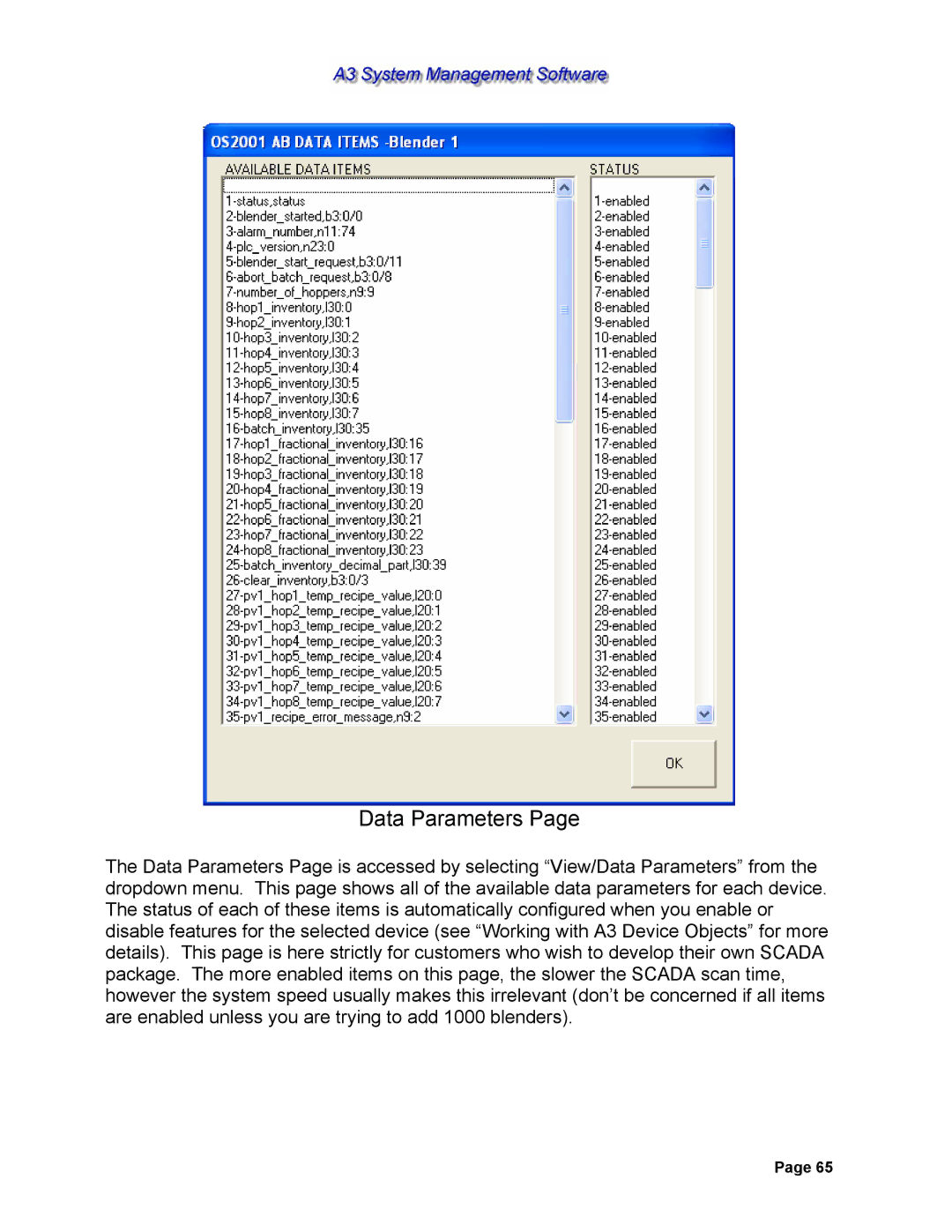 Sterling 882.00278.00 software manual Data Parameters 