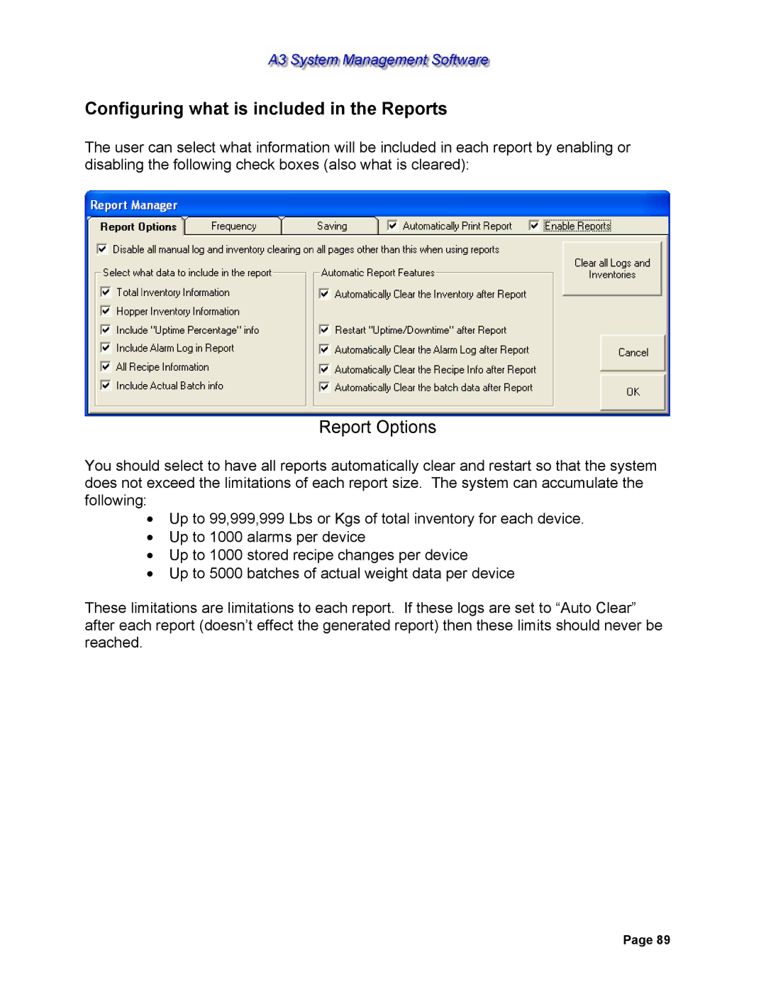 Sterling 882.00278.00 software manual Configuring what is included in the Reports, Report Options 