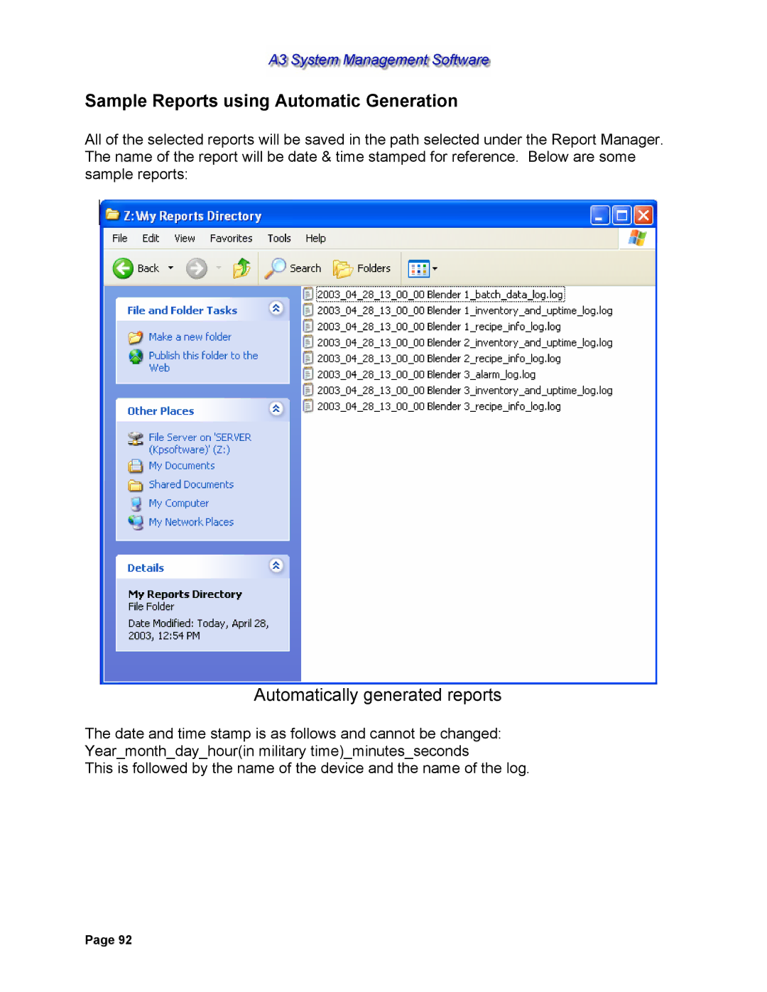 Sterling 882.00278.00 software manual Sample Reports using Automatic Generation, Automatically generated reports 