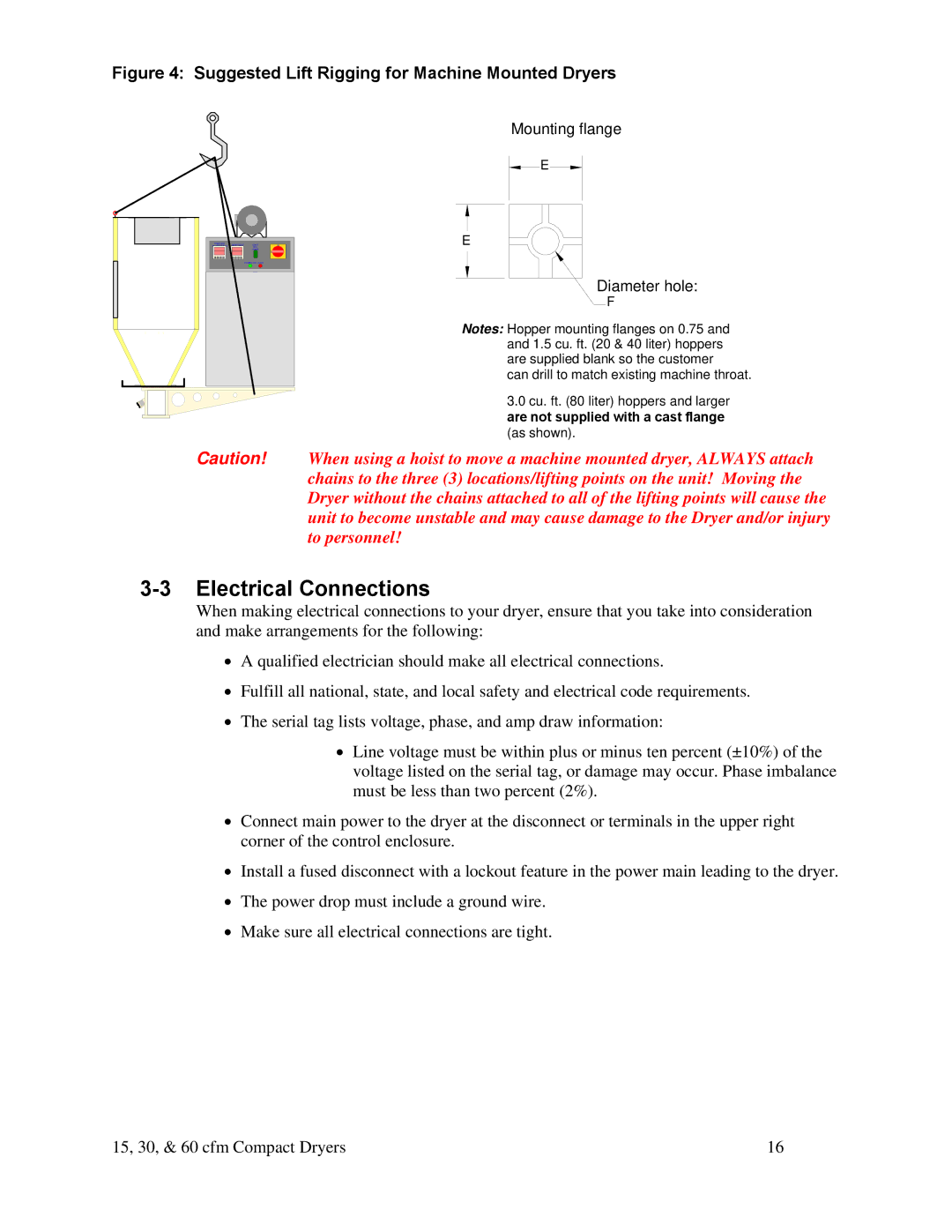 Sterling 882.00291.00 specifications Electrical Connections, Suggested Lift Rigging for Machine Mounted Dryers 