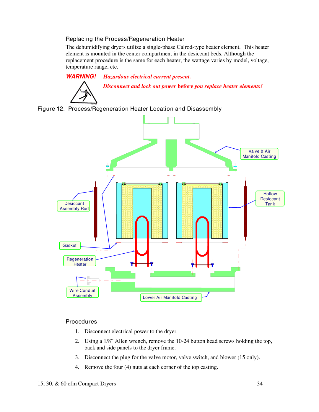 Sterling 882.00291.00 specifications Replacing the Process/Regeneration Heater, Procedures 