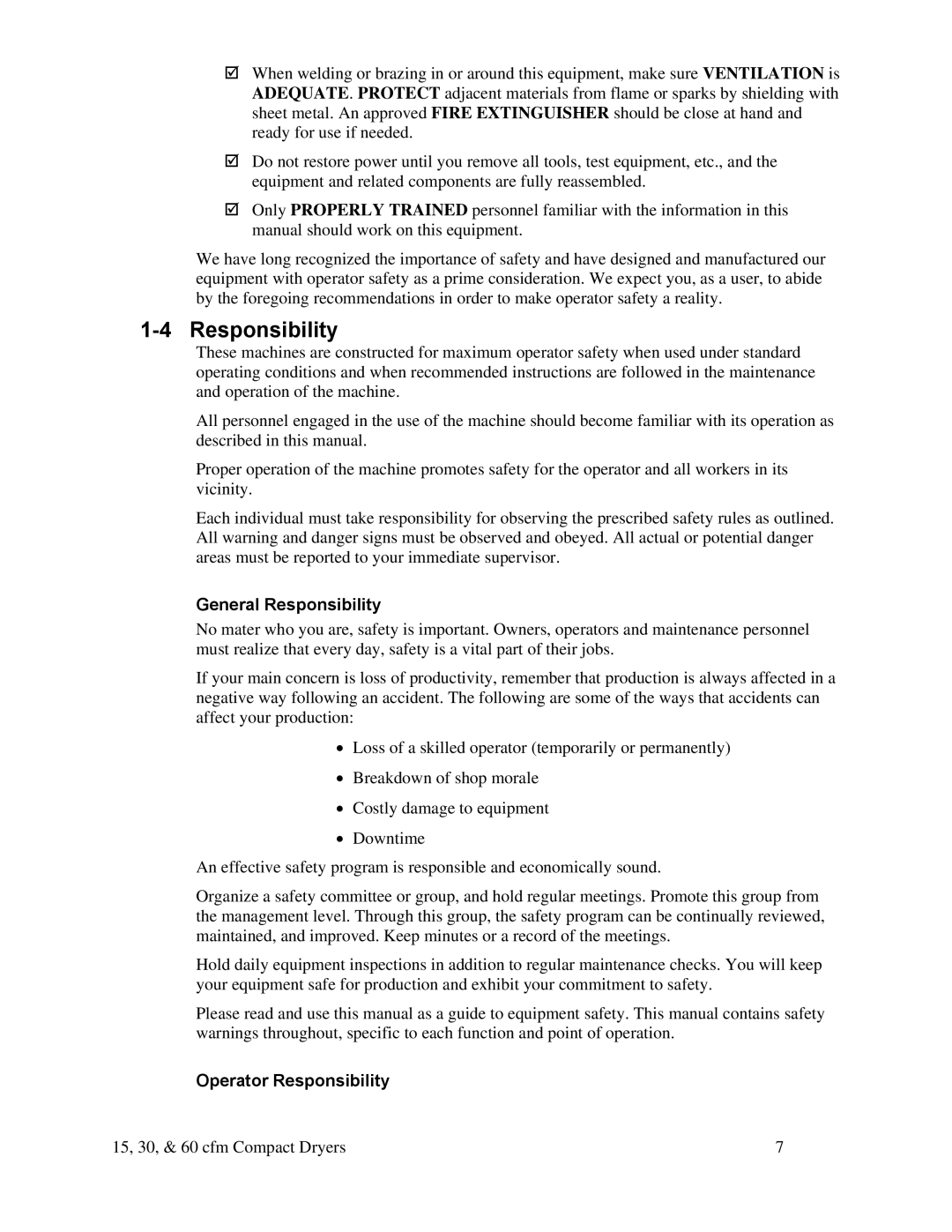 Sterling 882.00291.00 specifications General Responsibility, Operator Responsibility 