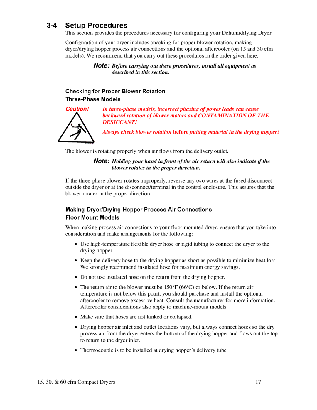 Sterling 882.00291.00 specifications Setup Procedures, Checking for Proper Blower Rotation Three-Phase Models 